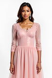 A Line Blush Pink A Line Chiffon Lace Mother of the Bride Dress