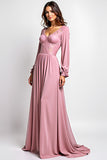 Dusty Rose A Line V-Neck Chiffon Lace Mother of the Bride Dress