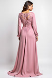 Dusty Rose A Line V-Neck Chiffon Lace Mother of the Bride Dress