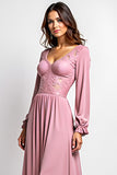 Dusty Rose A Line V-Neck Chiffon Lace Mother of the Bride Dress