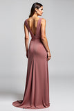 Desert Rose Sheath V-Neck Pleated Mother of the Bride Dress