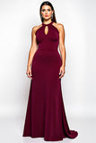 Halter Burgundy Jersey Sheath Formal Dress