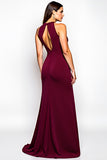 Halter Burgundy Jersey Sheath Formal Dress