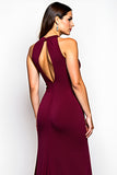 Halter Burgundy Jersey Sheath Formal Dress