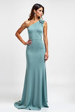 Blue Sheath One Shoulder Long Wedding Guest Dress