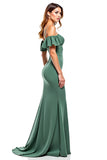 Eucalyptus Mermaid Cold Shoulder Ruffled Chiffon Long Wedding Guest Dress