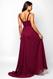 Burgundy A-Line Sweetheart Ruched Chiffon Long Wedding Guest Dress