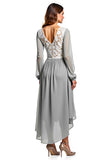 Silver Ivory V Neck Long Sleeve Chiffon Long Bridesmaid Dress