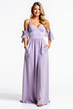 Lilac A Line Spaghetti Straps Chiffon Bridesmaid Dress