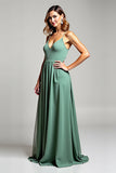 Ruched Spaghetti Straps Eucalyptus A Line Bridesmaid Dress