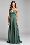 Eucalyptus Spaghetti Straps A Line Chiffon Bridesmaid Dress