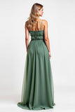 Eucalyptus A Line Chiffon Bridesmaid Dress with Slit