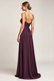 A Line Ruched Purple Bridesmaid Dress with Slit