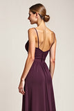 A Line Ruched Purple Bridesmaid Dress with Slit