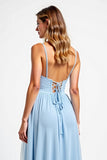 A Line Spaghetti Straps Chiffon Sky Blue Bridesmaid Dress