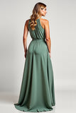 Halter A Line Eucalyptus Long Bridesmaid Dress