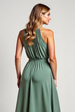 Halter A Line Eucalyptus Long Bridesmaid Dress