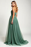 Eucalyptus Ruched A Line Long Bridesmaid Dress