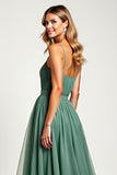 Eucalyptus Ruched A Line Long Bridesmaid Dress