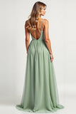 Simple Dusty Sage Chiffon Long A Line Bridesmaid Dress