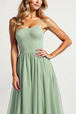 Simple Dusty Sage Chiffon Long A Line Bridesmaid Dress