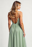 Simple Dusty Sage Chiffon Long A Line Bridesmaid Dress