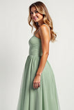 Simple Dusty Sage Chiffon Long A Line Bridesmaid Dress