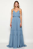 Dusty Blue Chiffon Long A Line Spaghetti Straps Long Bridesmaid Dress