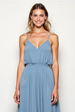 Dusty Blue Chiffon Long A Line Spaghetti Straps Long Bridesmaid Dress