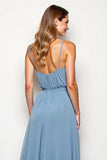 Dusty Blue Chiffon Long A Line Spaghetti Straps Long Bridesmaid Dress