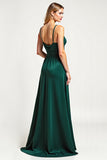 Pine Satin Spaghetti Straps Long Bridesmaid Dress