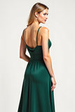 Pine Satin Spaghetti Straps Long Bridesmaid Dress