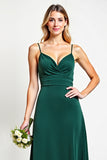 Pine Spaghetti Straps A Line Bridesmaid Dress