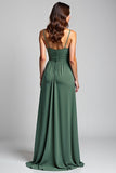 Eucalyptus A Line Spaghetti Straps Ruched Bridesmaid Dress with Slit