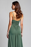 Eucalyptus A Line Spaghetti Straps Ruched Bridesmaid Dress with Slit