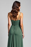 Eucalyptus A Line Spaghetti Straps Ruched Bridesmaid Dress with Slit