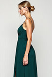 A Line Spaghetti Straps Pine Chiffon Bridesmaid Dress