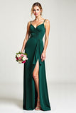 Chiffon Spaghetti Straps Pine Bridesmaid Dress