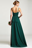 Chiffon Spaghetti Straps Pine Bridesmaid Dress