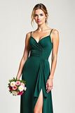 Chiffon Spaghetti Straps Pine Bridesmaid Dress