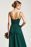 Chiffon Spaghetti Straps Pine Bridesmaid Dress