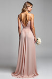 A Line Spaghetti Straps Dusty Rose Long Bridesmaid Dress