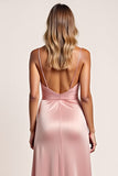 Blush A Line Spaghetti Straps Ruched Long Bridesmaid Dress with Slit