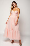 Blush A Line Strapless Ruched Chiffon Long Bridesmaid Dress