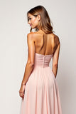 Blush A Line Strapless Ruched Chiffon Long Bridesmaid Dress