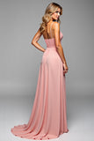 A Line Spaghetti Straps Pleated Blush Long Bridesmaid Dress