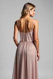 A Line Spaghetti Straps Dusty Rose Ruched Long Bridesmaid Dress