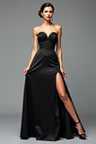 Mermaid Strapless Black Tie Dress With Slit