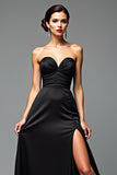 Mermaid Strapless Black Tie Dress With Slit