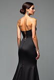 Mermaid Strapless Black Tie Dress With Slit